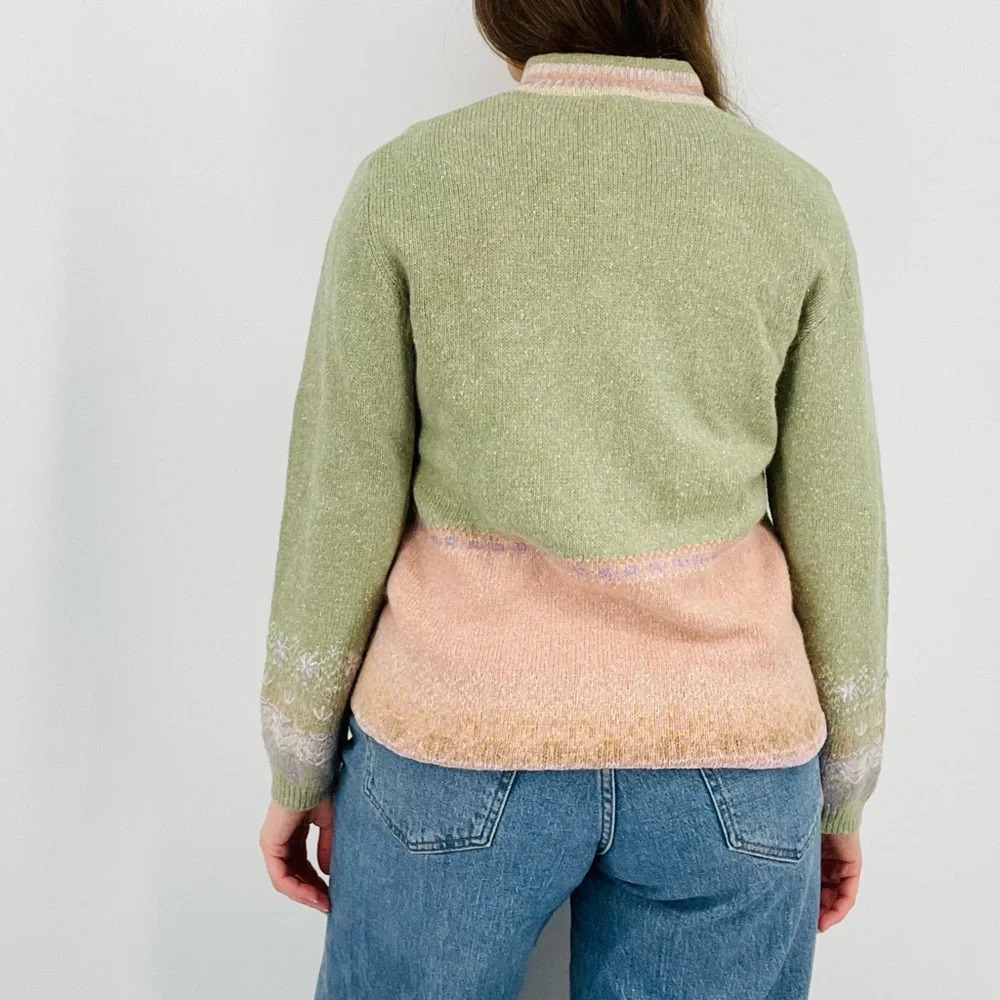 vintage pastel snowflake ramie angora rabbit blend quarter zip sweater top s - Picture 5 of 8